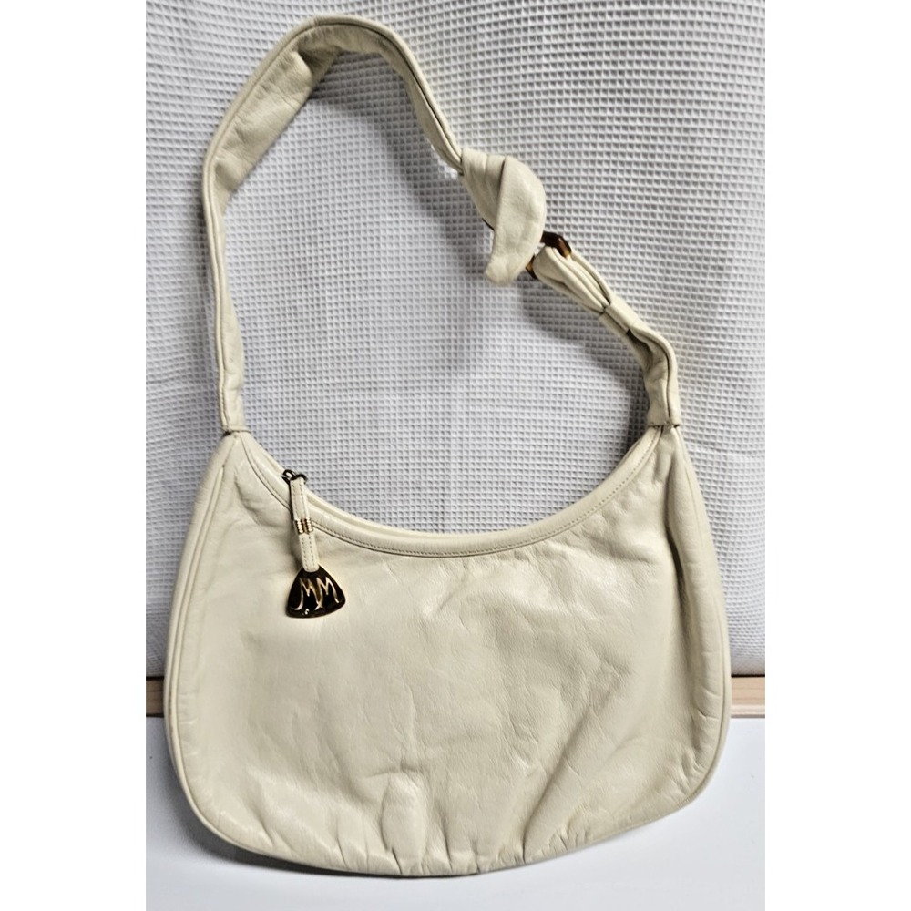 Vintage Morris Moskowitz cream Leather knot Handbag‎ 9.5x6x1.5"D